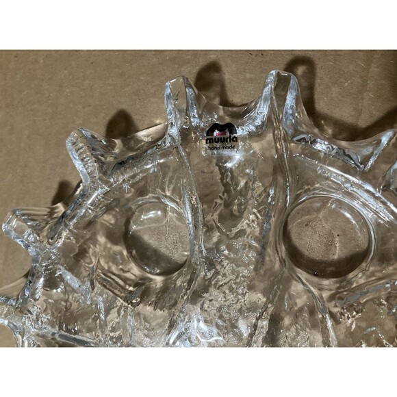Muurla Finland Crystal Glass Candle Holder. Snowflake Form for 5 Tealights. 70’s - Picture 8 of 16